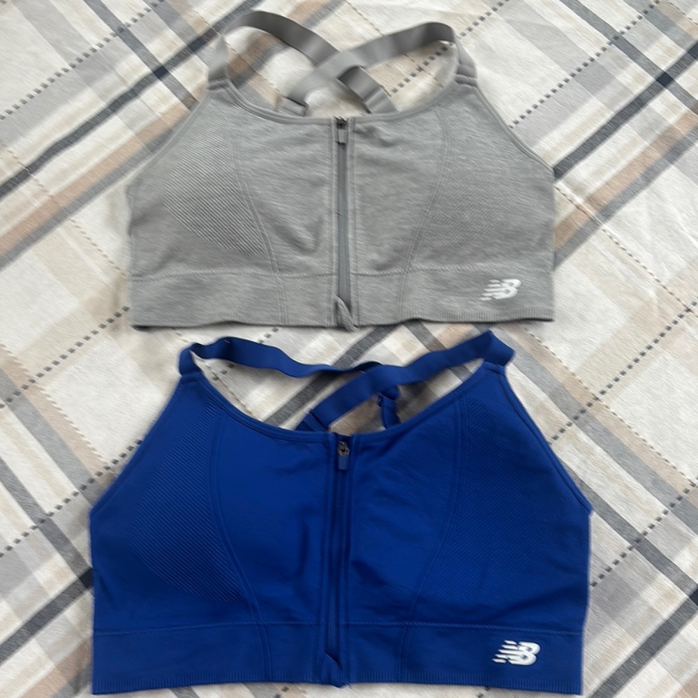 New Balance Gray and Blue Zipper Sports Bras size XL